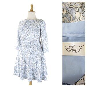 Eliza J Plus Size Blue White Floral A Line Fit Flare Dress Size 14 Formal